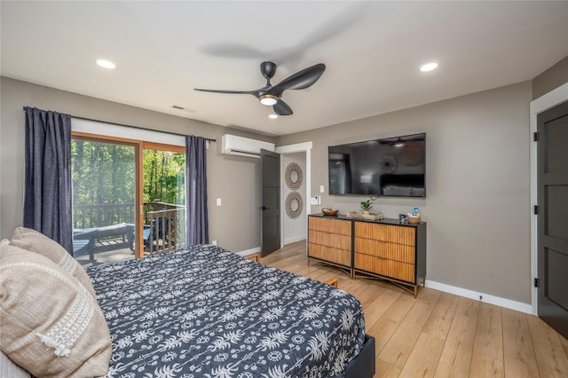 79 Azalea Ct, Sapphire, NC 28774 - bedroom featuring a wall mounted air conditioner, access to outside, baseboards, light wood-type flooring, and recessed lighting