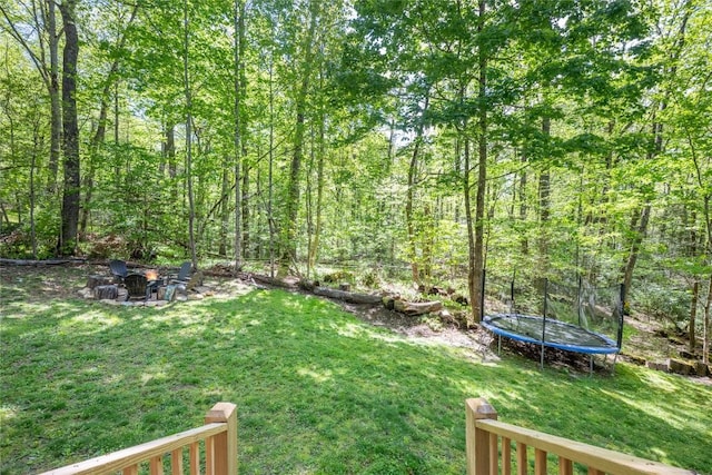 79 Azalea Ct, Sapphire, NC 28774 - view of green lawn with a fire pit and a trampoline