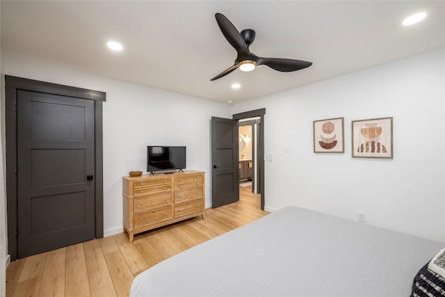 79 Azalea Ct, Sapphire, NC 28774 - bedroom featuring light wood finished floors, recessed lighting, ceiling fan, and baseboards