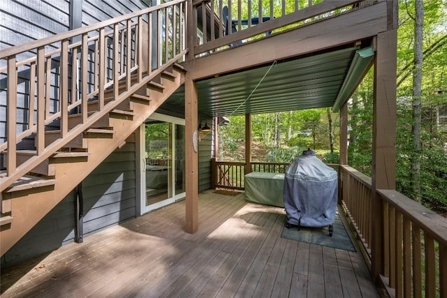 79 Azalea Ct, Sapphire, NC 28774 - wooden terrace featuring stairway and a grill