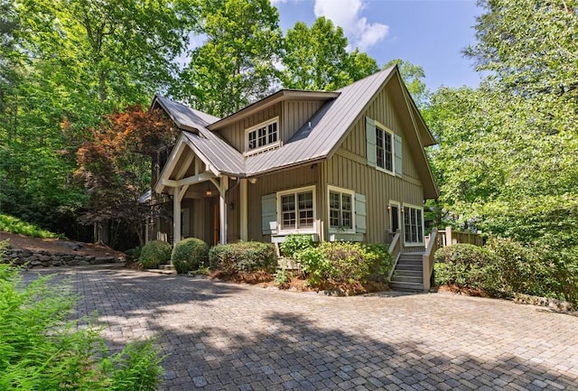 96 Mahalo Ln, Cullowhee, NC 28723 - view of front facade featuring metal roof and board and batten siding