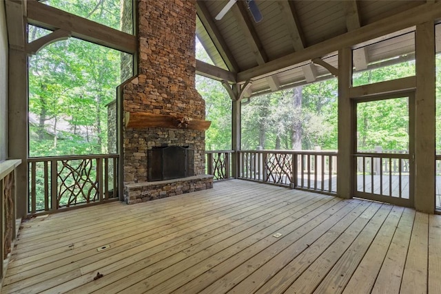96 Mahalo Ln, Cullowhee, NC 28723 - wooden deck featuring a stone fireplace