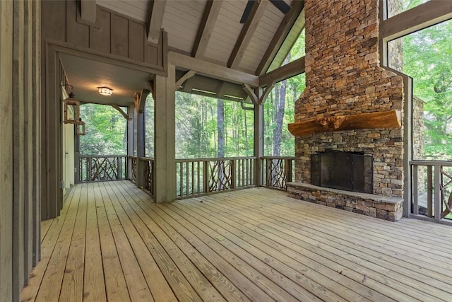 96 Mahalo Ln, Cullowhee, NC 28723 - wooden terrace with a fireplace