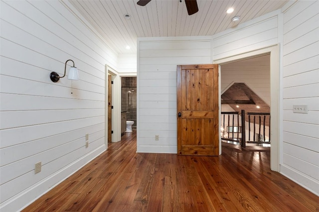 96 Mahalo Ln, Cullowhee, NC 28723 - spare room with wood walls, hardwood / wood-style flooring, ceiling fan, wood ceiling, and recessed lighting