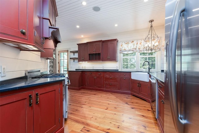 96 Mahalo Ln, Cullowhee, NC 28723 - kitchen featuring appliances with stainless steel finishes, a sink, plenty of natural light, light wood-type flooring, and wooden ceiling