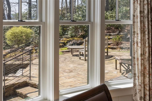 doorway with stone finish flooring and a wealth of natural light