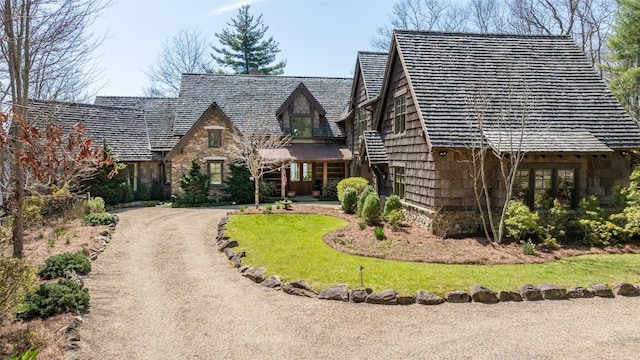 view of front facade featuring stone siding