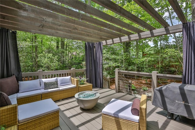 61 Carnoustie Dr, Sapphire, NC 28774 - wooden terrace featuring an outdoor living space and a pergola