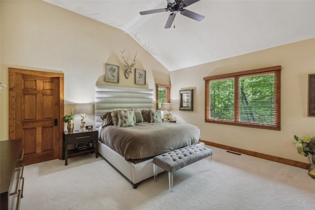 61 Carnoustie Dr, Sapphire, NC 28774 - bedroom featuring carpet flooring, vaulted ceiling, baseboards, and ceiling fan