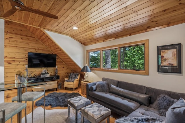 61 Carnoustie Dr, Sapphire, NC 28774 - living area with wood ceiling, wood walls, wood finished floors, vaulted ceiling, and recessed lighting