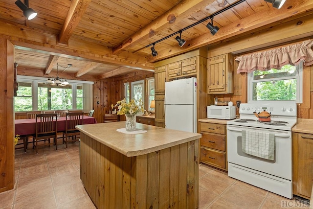 2177 Buck Creek Rd, Highlands, NC 28741 - kitchen featuring plenty of natural light, wooden ceiling, and white appliances