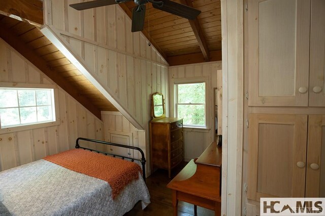 920 Sapphire Post Office Rd, Cashiers, NC 28774 - bedroom with multiple windows, wood ceiling, dark wood-type flooring, and wood walls