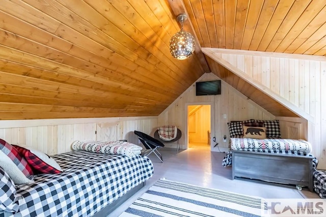 920 Sapphire Post Office Rd, Cashiers, NC 28774 - bedroom with wooden ceiling, wooden walls, vaulted ceiling, and wood finished floors