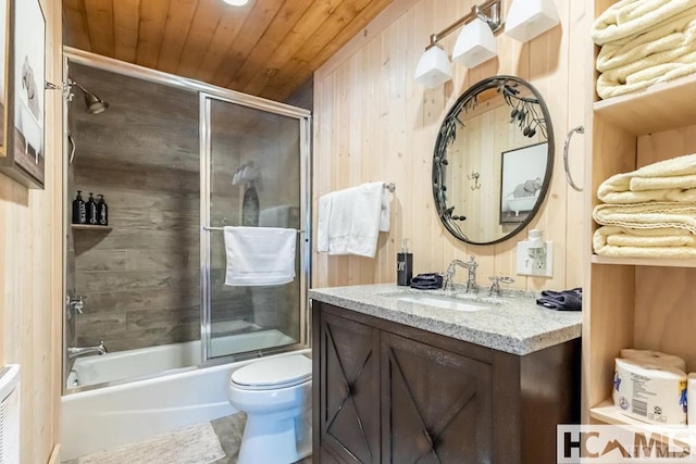 920 Sapphire Post Office Rd, Cashiers, NC 28774 - full bathroom with vanity, combined bath / shower with glass door, wood ceiling, and wooden walls