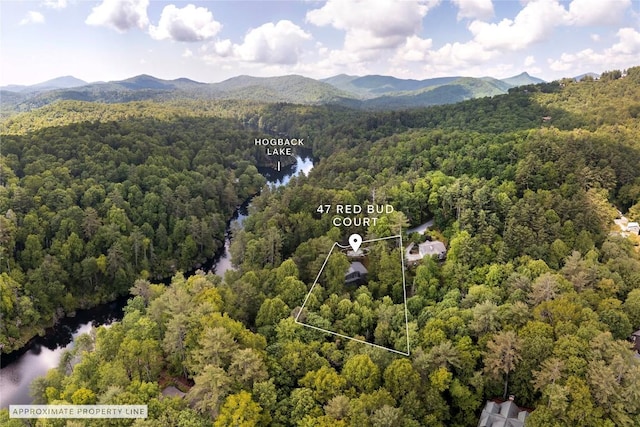 47 Red Bud Ct, Sapphire, NC 28774 - view of property location with a forest, property boundaries highlighted, and mountains
