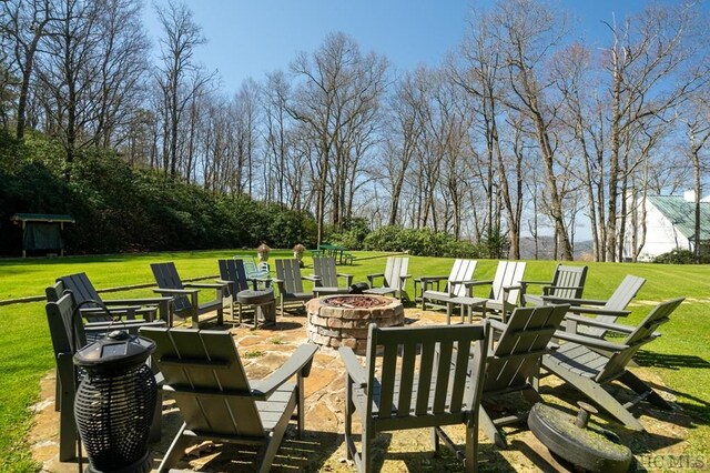 view of patio / terrace with a fire pit