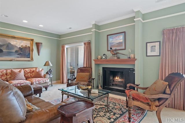 living room featuring ornamental molding