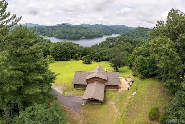 aerial view with a water and mountain view