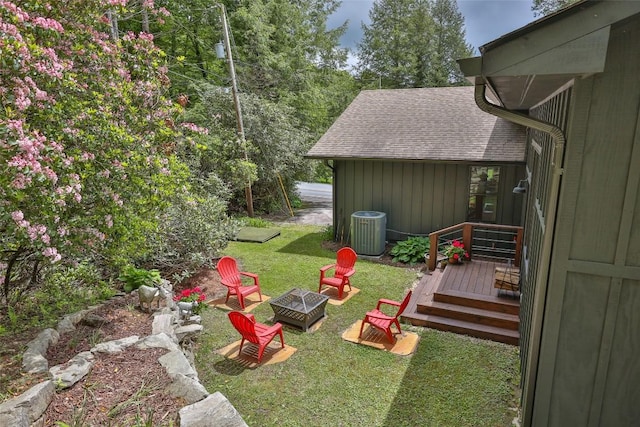226 Sky Lake Dr, Highlands, NC 28741 - view of grassy yard featuring an outdoor fire pit and cooling unit