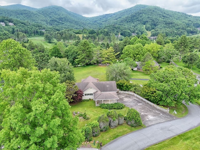 70 Fairway Ln, Sky Valley, GA 30537 - aerial view of property and surrounding area with a mountain backdrop and a heavily wooded area