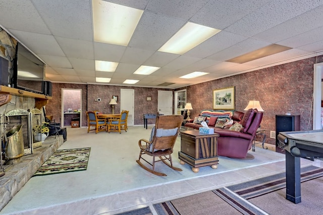 70 Fairway Ln, Sky Valley, GA 30537 - carpeted living area with a paneled ceiling