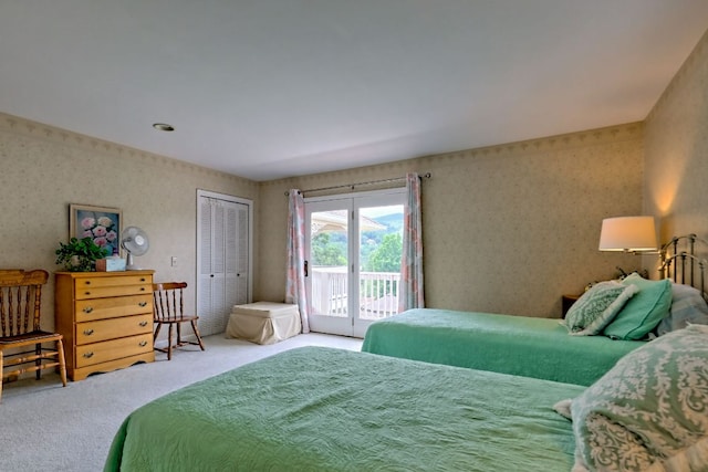 70 Fairway Ln, Sky Valley, GA 30537 - carpeted bedroom featuring access to outside, wallpapered walls, and a closet