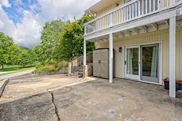 70 Fairway Ln, Sky Valley, GA 30537 - view of patio featuring a storage shed