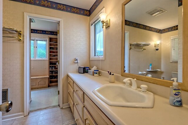 70 Fairway Ln, Sky Valley, GA 30537 - bathroom with wallpapered walls and vanity
