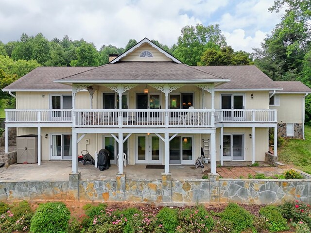 70 Fairway Ln, Sky Valley, GA 30537 - back of property featuring a patio, a shingled roof, and french doors