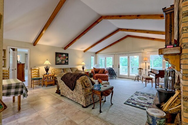 70 Fairway Ln, Sky Valley, GA 30537 - living room featuring high vaulted ceiling and beam ceiling