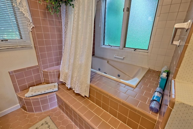 70 Fairway Ln, Sky Valley, GA 30537 - full bath with tiled shower, a jetted tub, and tile patterned floors