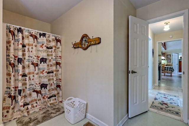 70 Fairway Ln, Sky Valley, GA 30537 - bathroom with curtained shower and baseboards