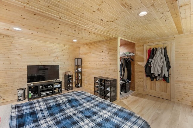 210 Triple Fork Rd, Cullowhee, NC 28723 - bedroom with wood ceiling, wooden walls, wood finished floors, and recessed lighting