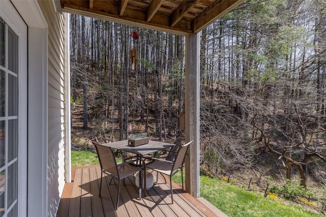 210 Triple Fork Rd, Cullowhee, NC 28723 - wooden terrace featuring outdoor dining space