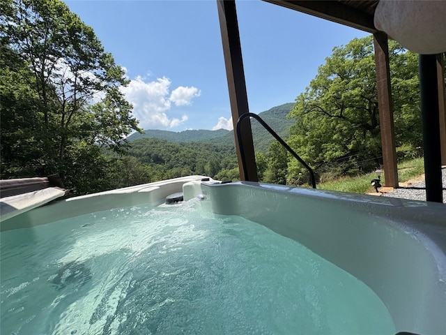 210 Triple Fork Rd, Cullowhee, NC 28723 - view of pool featuring a mountain view, a hot tub, and a forest view