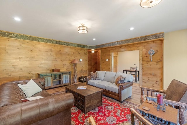 1318 Shortoff Rd, Highlands, NC 28741 - living area featuring wood walls, wood finished floors, and recessed lighting