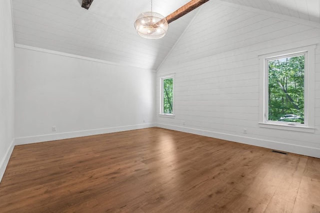 1310 New Settlers Way, Glenville, NC 28736 - empty room featuring a chandelier, hardwood / wood-style floors, and wood ceiling