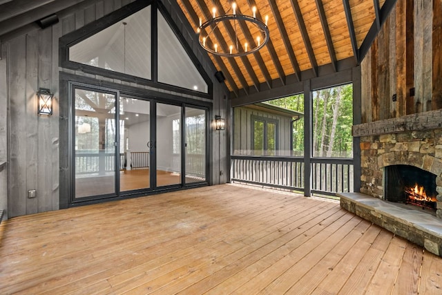 1310 New Settlers Way, Glenville, NC 28736 - wooden terrace featuring a stone fireplace