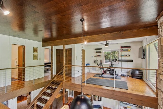 15 Elm Ct, Highlands, NC 28741 - exercise area featuring wooden ceiling and ceiling fan