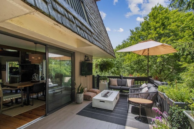 15 Elm Ct, Highlands, NC 28741 - wooden deck with an outdoor living space with a fire pit