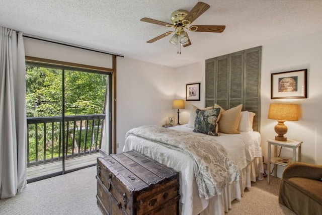 15 Elm Ct, Highlands, NC 28741 - bedroom with light colored carpet, access to outside, a textured ceiling, and ceiling fan