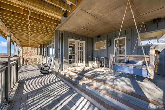 wooden terrace with french doors