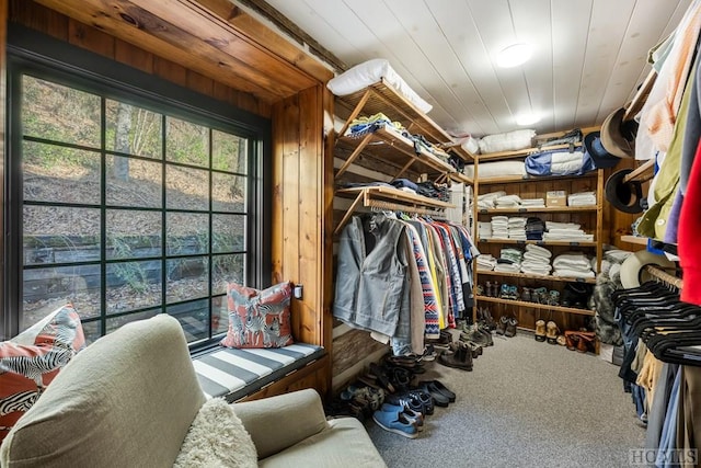 walk in closet with carpet flooring