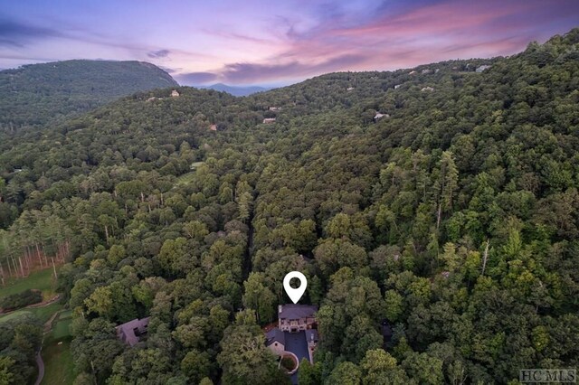 aerial view at dusk with a mountain view