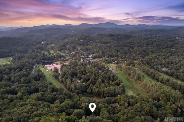 aerial view at dusk with a water and mountain view