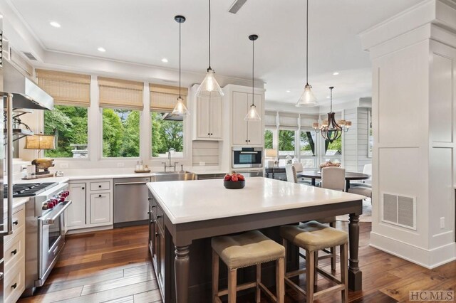 kitchen with white cabinetry, appliances with stainless steel finishes, dark hardwood / wood-style flooring, and sink