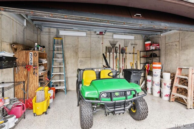 garage with a garage door opener