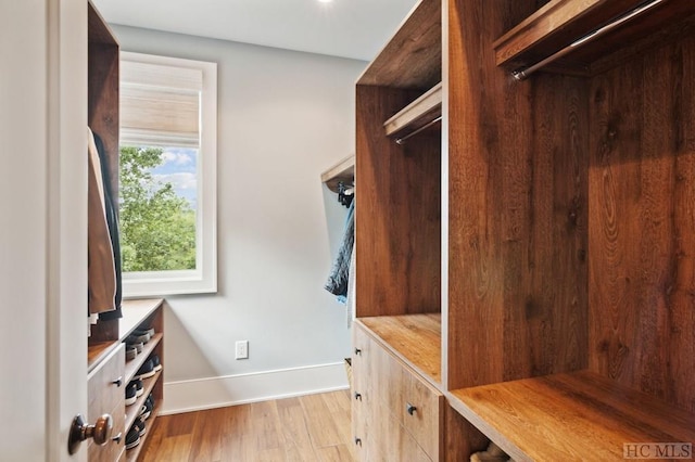 walk in closet featuring light hardwood / wood-style flooring