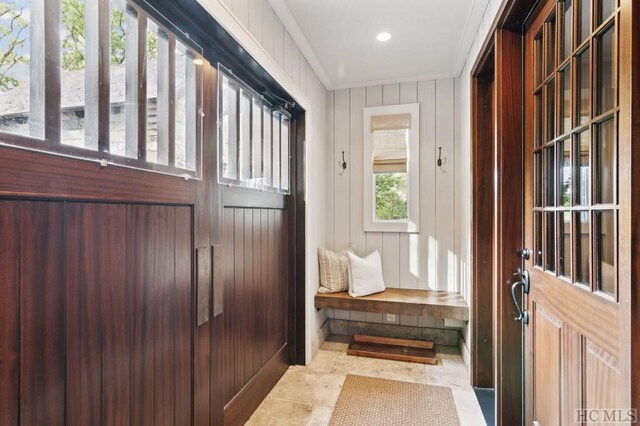 mudroom with crown molding