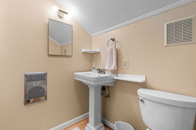 145 Mount Lori Dr, Highlands, NC 28741 - bathroom with a textured ceiling, vaulted ceiling, and heating unit